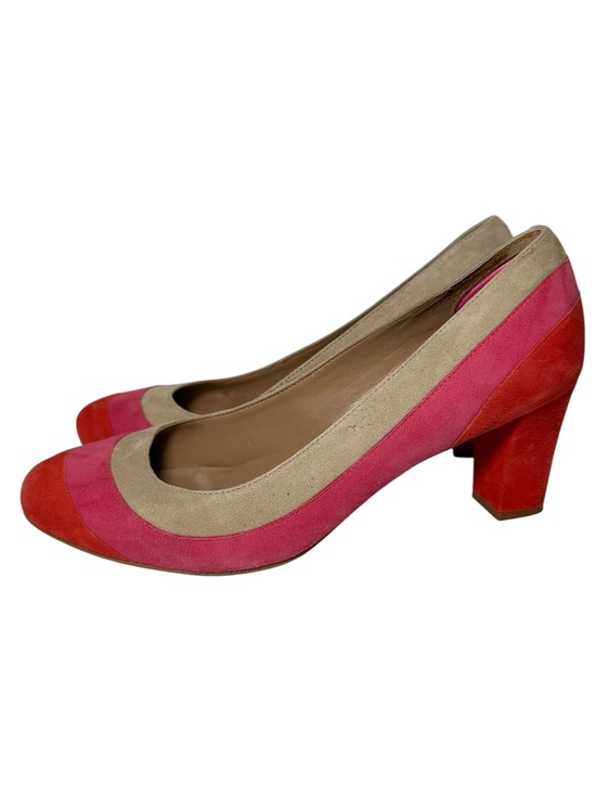 Talbots Shoes - Talbots Women’s Orange Pink Beige Suede Stripe Retro Almond Toe Heel Pump-Size 8